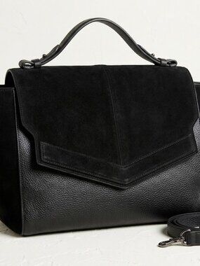 Halston Heritage Black Leather & Suede Satchel Bag MH2541M1 - Like New